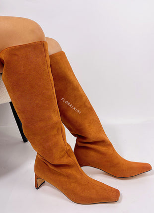 Faux Suede Pointed Toe Knee-High Boots