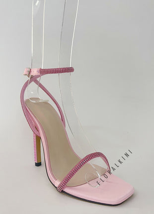 Diamante Detail Barely There Open Square Toe Stiletto Heel