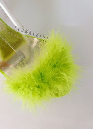 Open Toe Fluffy Feather Ankle Strap Platform Stiletto High Heel Sandal
