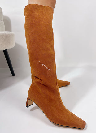 Faux Suede Pointed Toe Knee-High Boots
