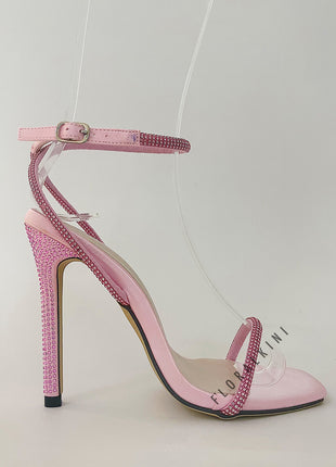 Diamante Detail Barely There Open Square Toe Stiletto Heel