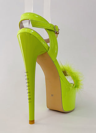 Open Toe Fluffy Feather Ankle Strap Platform Stiletto High Heel Sandal