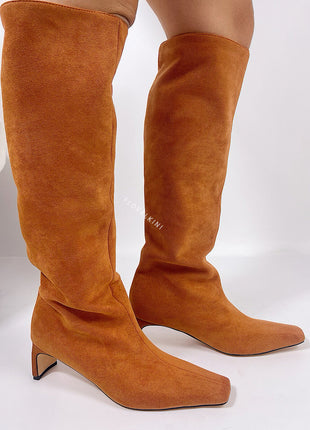 Faux Suede Pointed Toe Knee-High Boots