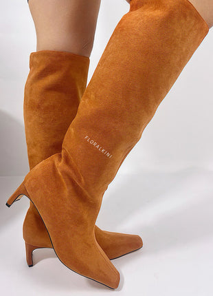 Faux Suede Pointed Toe Knee-High Boots
