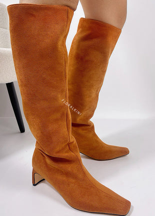 Faux Suede Pointed Toe Knee-High Boots