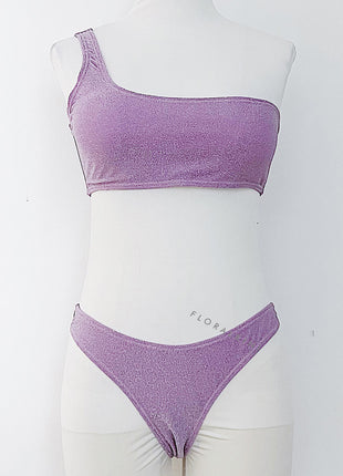 Shimmer Lurex One Shoulder High-Cut Bikini Set