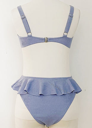 Light Blue Ribbed Front Tie Knot Bralette Bikini Top