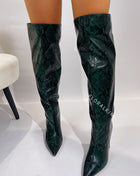 Python Effect Knee High Boots - Green