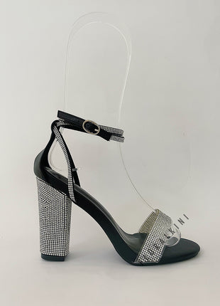 Rhinestone Embellished Diamante Heel Strap Detail High Block Heel