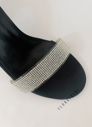 Rhinestone Embellished Diamante Heel Strap Detail High Block Heel