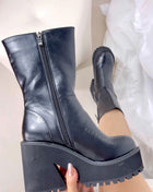 Black Chunky Platform Ankle Sock Boots