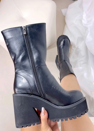 Black Chunky Platform Ankle Sock Boots