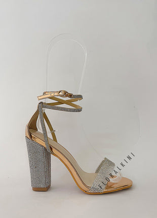 Rhinestone Embellished Diamante Heel Strap Detail High Block Heel