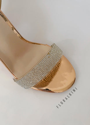 Rhinestone Embellished Diamante Heel Strap Detail High Block Heel