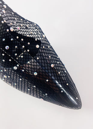 Black Clear Perspex Fishnet Ankle Sock Heels