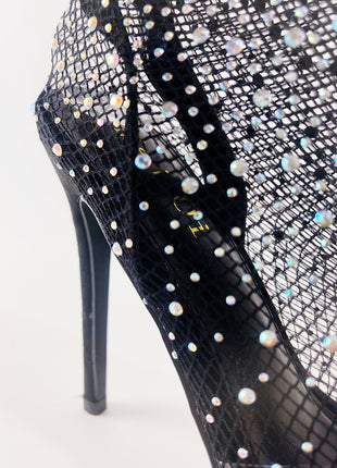 Black Clear Perspex Fishnet Ankle Sock Heels