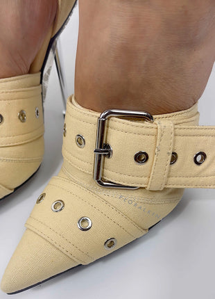 Multi Buckle Pointed Toe Ankle Stiletto Heel Boots - Khaki