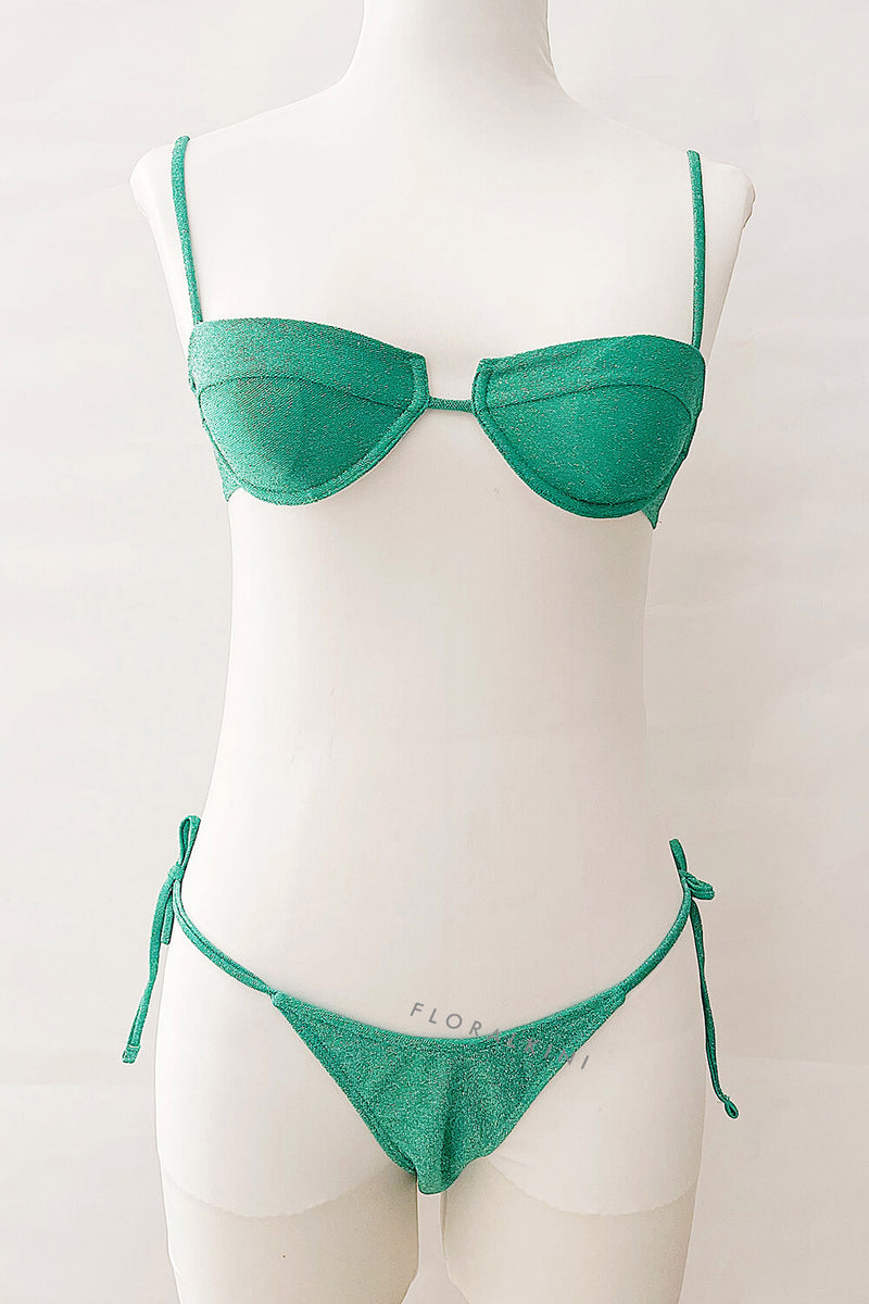 Underwire Wrap Around Tie Side Bikini Set - Lime