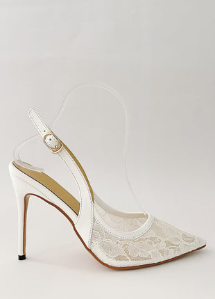 Lace Pointed Slingback High Heeled Pumps