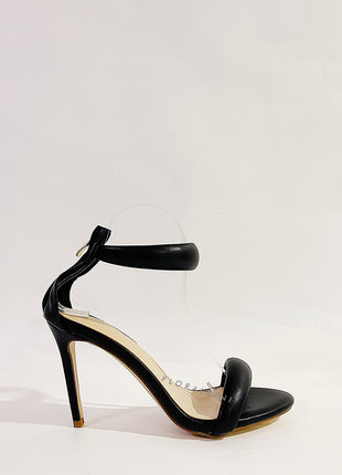 Faux Leather 'Bubble' Straps Pointed Toe Stiletto Heels - Black