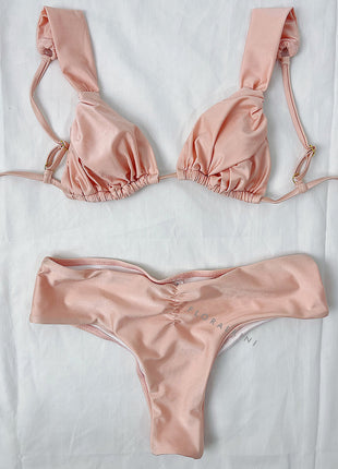 Ruched Triangle High Waisted Leg Bikini Set