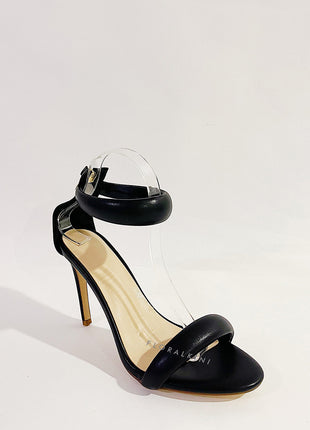 Faux Leather 'Bubble' Straps Pointed Toe Stiletto Heels - Black