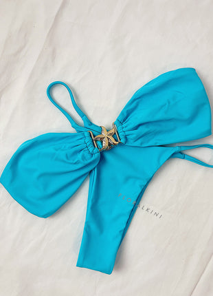 Gold Starfish Detail Bandeau High-Cut Bikini Set