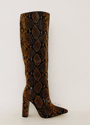 Python Effect Knee High Boots - Brown – FloralKini