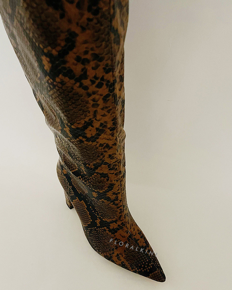 Python Effect Knee High Boots - Brown – FloralKini
