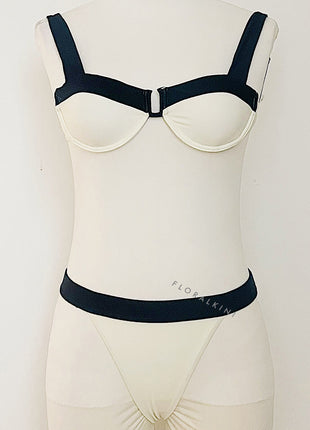 Color Block U-Wire High Cut Bikini Set - White