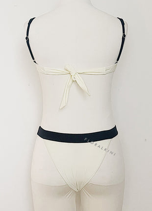 Color Block U-Wire High Cut Bikini Set - White