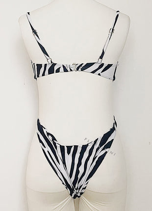 Zebra Print Underwire Wrap Around Gold Chain One Piece Swimsuit