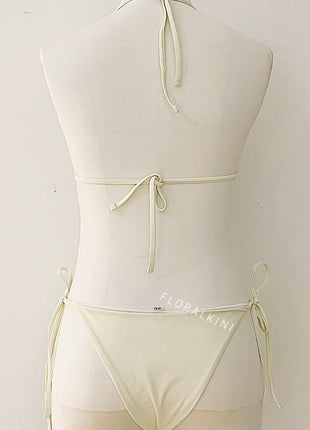 Button Triangle Halter Tie Side Bikini Set