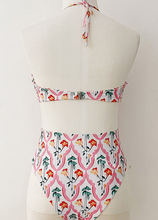 Mejorana Printed Cutouts Halter One Piece Swimsuit
