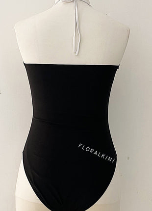 Colorblock Black And White Strapless One Piece Swimsuit With Fixed Belt