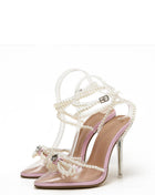 Pearl Bow Clear Perspex Wrap Around Pointed Toe Stiletto Court Heels
