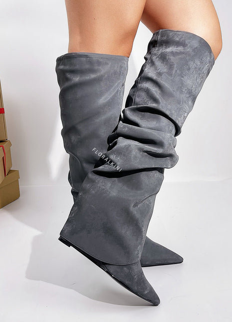 Faux Suede Foldover Scrunch Shaft Knee High Boots