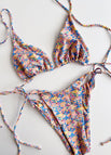 Brown Paisley Print Triangle Ring Detailing Tie Side Bikini Set