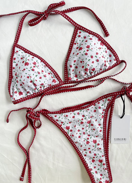 Triangle Contrast Binding Halter Adjustable Tie High Cut Bikini Set