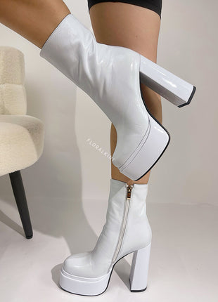 Calf Leather Double Platform Block Heel Ankle Boots