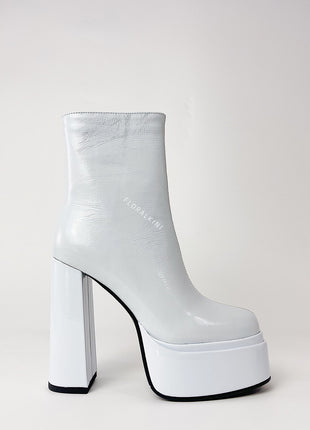 Calf Leather Double Platform Block Heel Ankle Boots