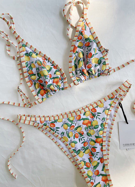 Contrast Binding Twin Strap Triangle Bralette Bikini Set