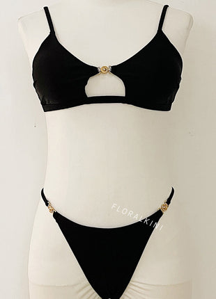 Bralette Cutout Gold-Accented Brazilian Bikini Set