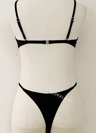 Bralette Cutout Gold-Accented Brazilian Bikini Set