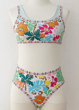 Floral Scoop Sporty Bikini Top And High Waisted Bottoms