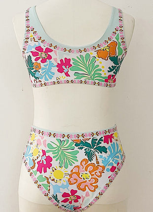 Floral Scoop Sporty Bikini Top And High Waisted Bottoms