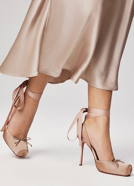 Bow-Detailed Satin Lace-Up Strappy Slingback Stiletto Pumps