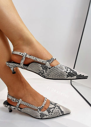 Faux Python-Print Leather Pointed Toe Slingback Stiletto Heel Pumps
