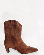 Faux Suede Swirling Embroidery Cowboy Ankle Boots