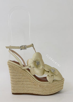 Flowers Embellished Platform Espadrille Wedge Sandals